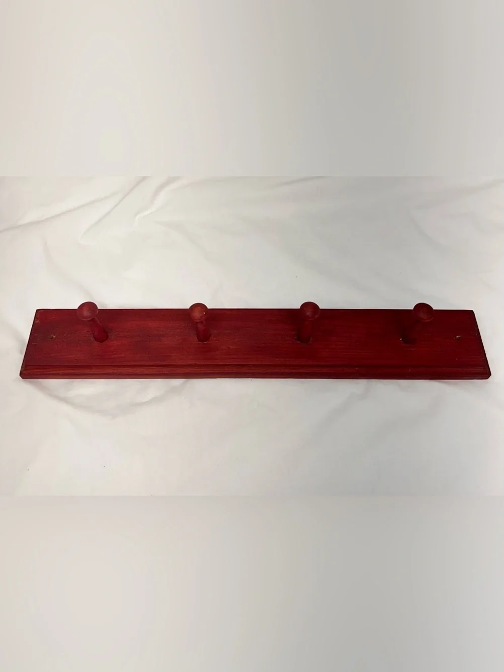 Vintage Red Wooden 4-Peg Wall Mount Coat Rack Towel Rail 18”